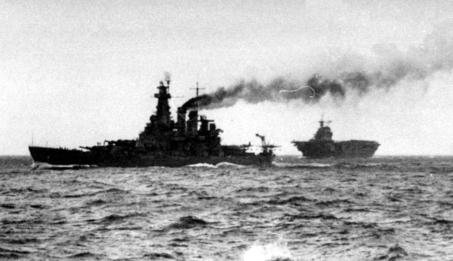USS North Carolina and the carrier USS Hornet at sea in January 1942