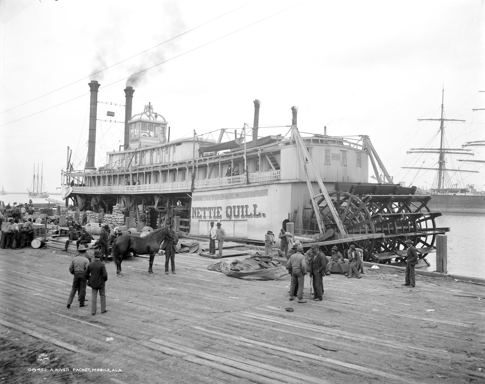 A river packet steamboat loaded with cotton bales at Mobile, Alabama, 1906