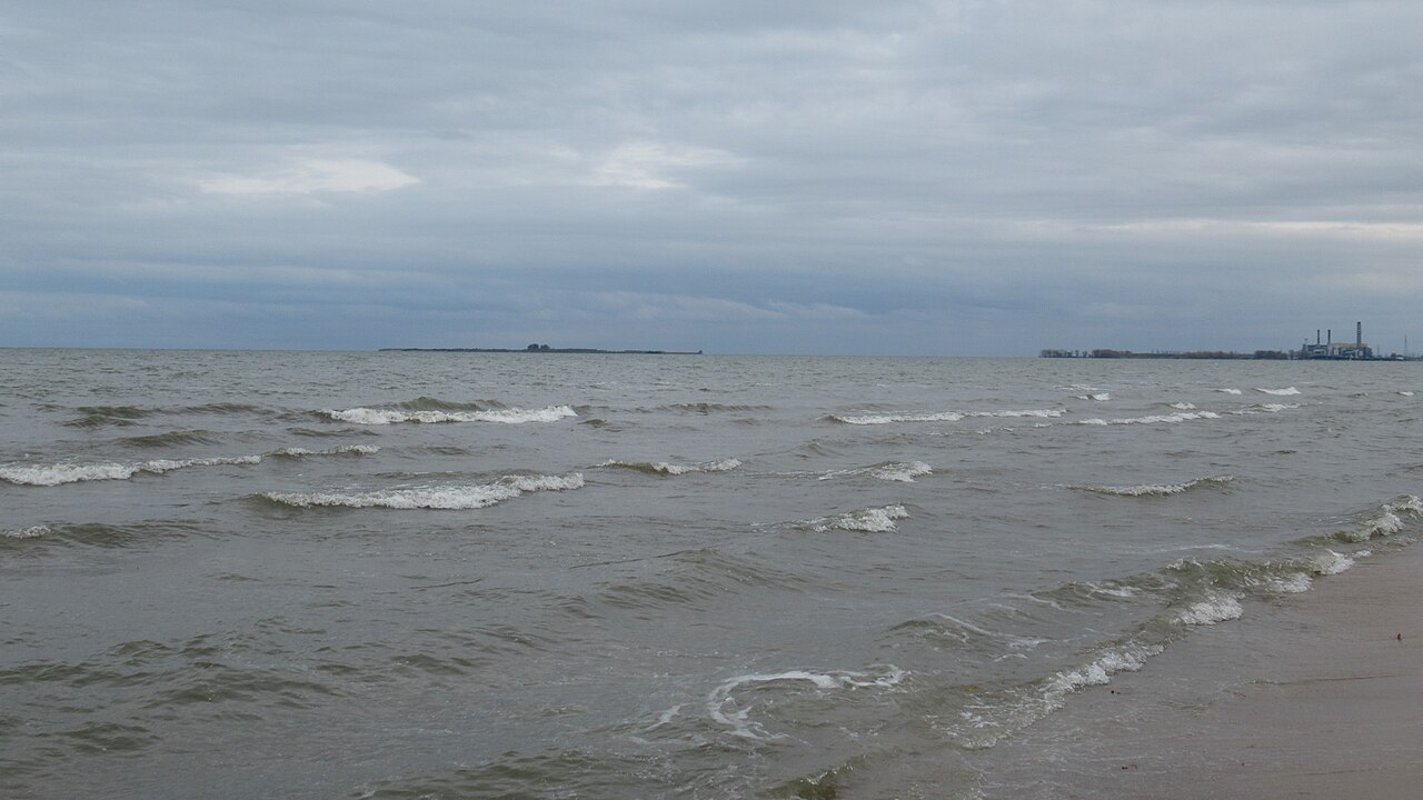 Calm water of Saginaw Bay seen from the shore at Bay City State Park