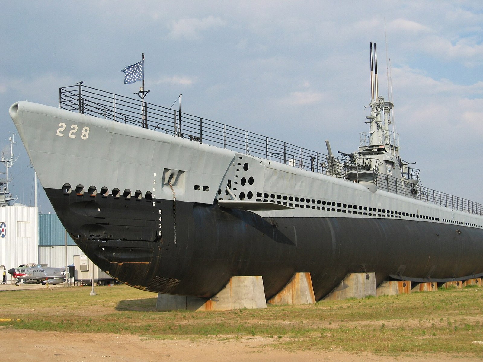 WWII submarine USS Drum displayed on land at Battleship Memorial Park