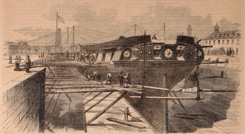 1859 engraving of the sloop-of-war USS Constellation under sail