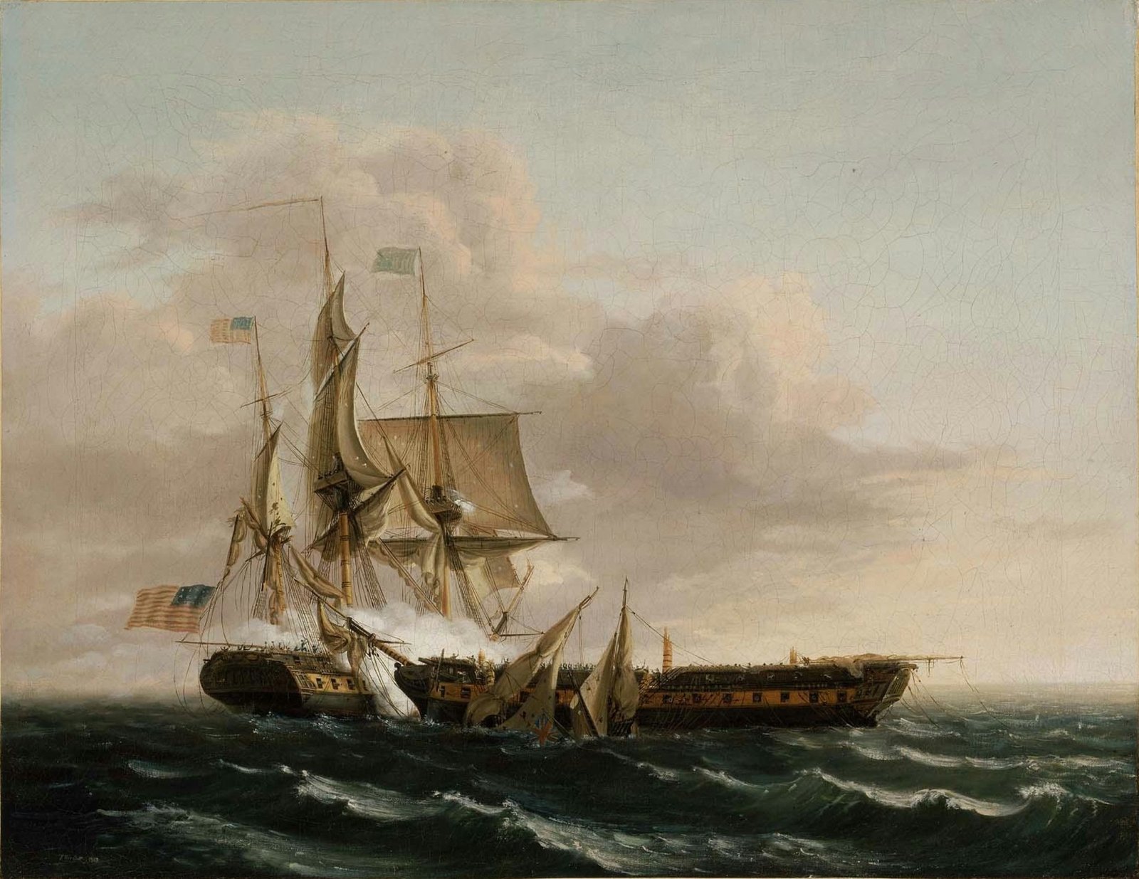 Painting of USS Constitution battling HMS Guerriere in 1812