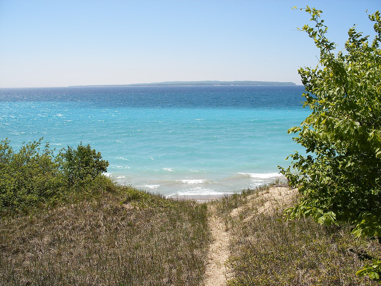 View south over North Manitou Island toward South Manitou Island in Lake Michigan