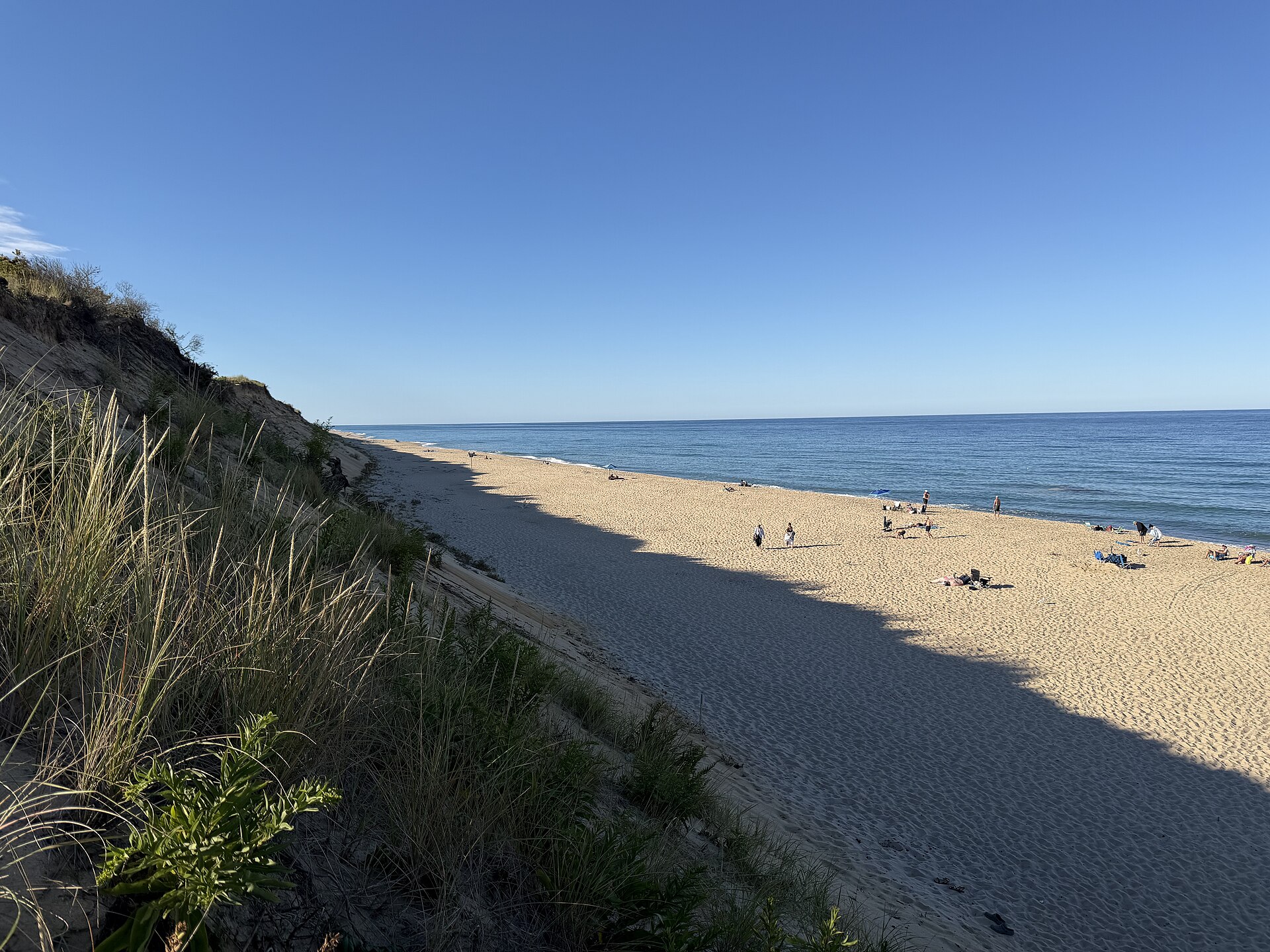 Wide sandy Atlantic beach and dunes at Marconi Beach in Wellfleet, looking north